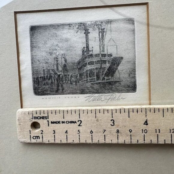 VTG Walter Parke Original Drawing Memphis Levee Paddle Wheeler Boat 4" x 3" - Picture 8 of 8